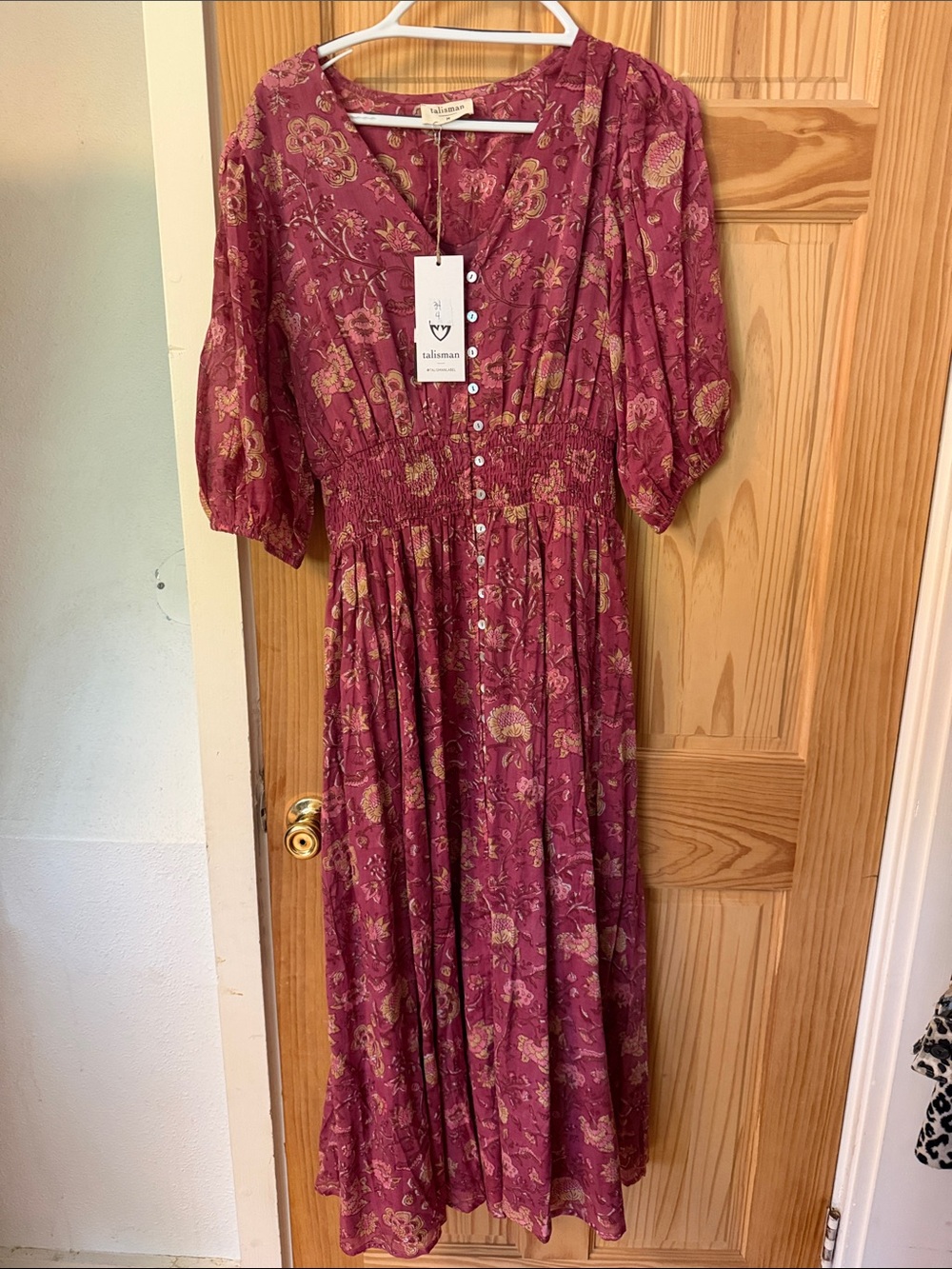 Burgundy Floral Maxi Dress with Smocked Waist